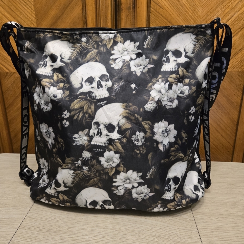 Skull and Floral Print Tote/Backpack Bag